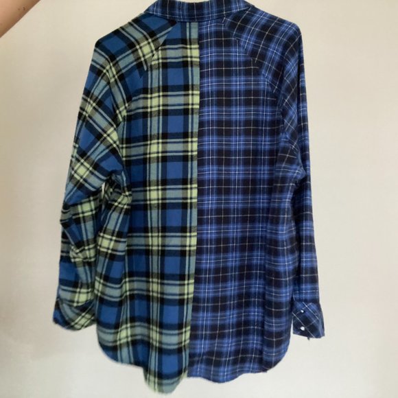 Wild Fable Spliced Blue Plaid Flannel Shirt Tunic With Pockets NWOT - Picture 4 of 5